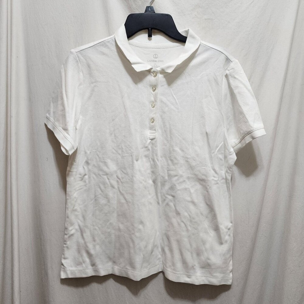 Lands‎ End White Polo Shirt Boys School Uniform Top L 14/16 Short Sleeve